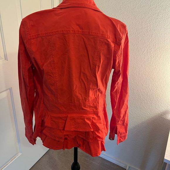 Cabi Red Utility jacket with gold buttons & cute back ruffle. - Picture 5 of 8